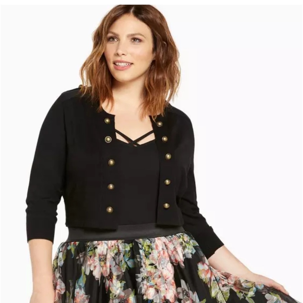Torrid Black Cropped Jacket with Gold Buttons